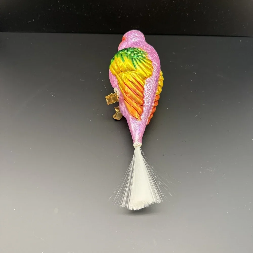 Christopher Radko Polly Wanna Parrot Ornament Glass‎ Clip On Spun Tail Pink VTG